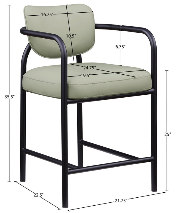 Meridian Furniture Serava Sculpted Vegan Leather Counter Stool with Matte Black Iron Frame for Kitchen Islands Mint 77067Mint-C