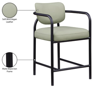 Meridian Furniture Serava Sculpted Vegan Leather Counter Stool with Matte Black Iron Frame for Kitchen Islands Mint 77067Mint-C