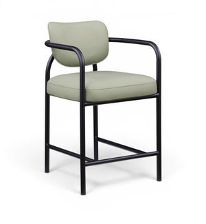 Meridian Furniture Serava Sculpted Vegan Leather Counter Stool with Matte Black Iron Frame for Kitchen Islands Mint 77067Mint-C