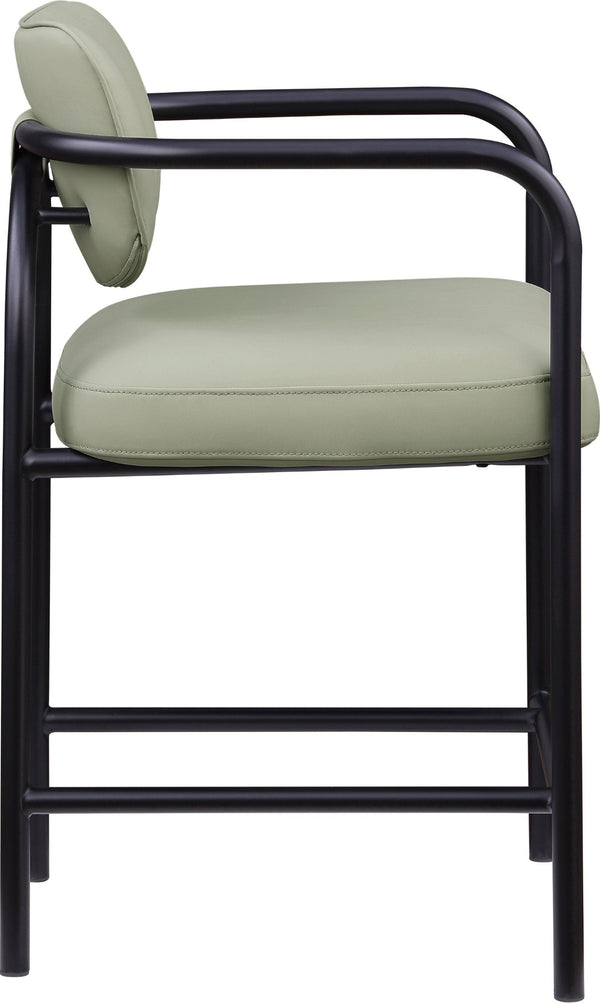Meridian Furniture Serava Sculpted Vegan Leather Counter Stool with Matte Black Iron Frame for Kitchen Islands Mint 77067Mint-C