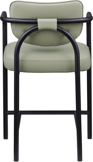 Meridian Furniture Serava Sculpted Vegan Leather Counter Stool with Matte Black Iron Frame for Kitchen Islands Mint 77067Mint-C