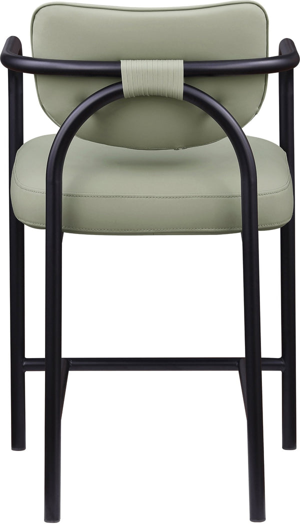 Meridian Furniture Serava Sculpted Vegan Leather Counter Stool with Matte Black Iron Frame for Kitchen Islands Mint 77067Mint-C