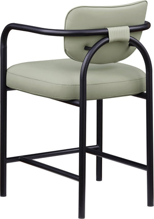 Meridian Furniture Serava Sculpted Vegan Leather Counter Stool with Matte Black Iron Frame for Kitchen Islands Mint 77067Mint-C