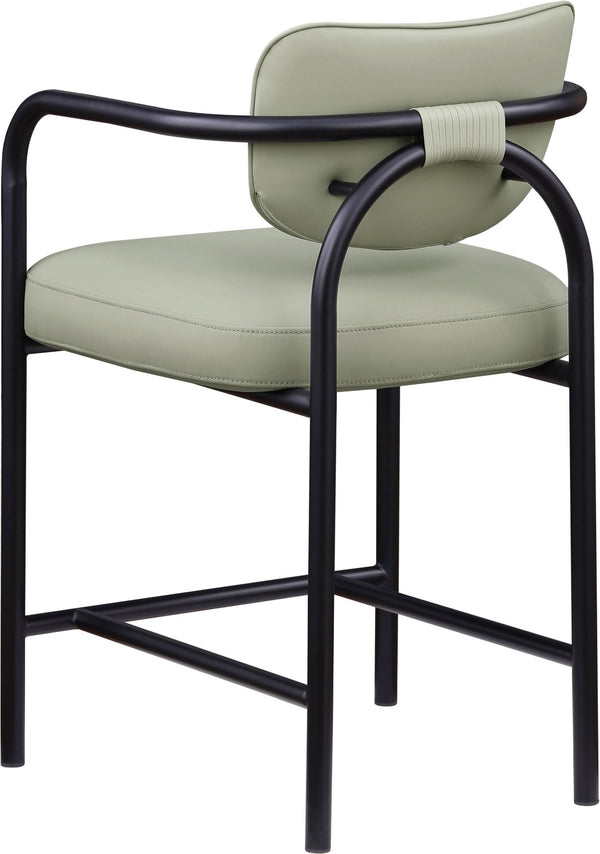 Meridian Furniture Serava Sculpted Vegan Leather Counter Stool with Matte Black Iron Frame for Kitchen Islands Mint 77067Mint-C