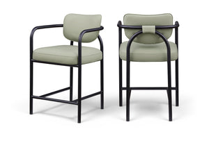 Meridian Furniture Serava Sculpted Vegan Leather Counter Stool with Matte Black Iron Frame for Kitchen Islands Mint 77067Mint-C