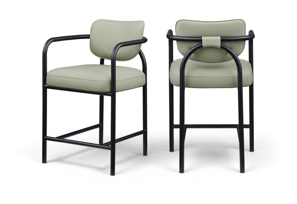 Meridian Furniture Serava Sculpted Vegan Leather Counter Stool with Matte Black Iron Frame for Kitchen Islands Mint 77067Mint-C