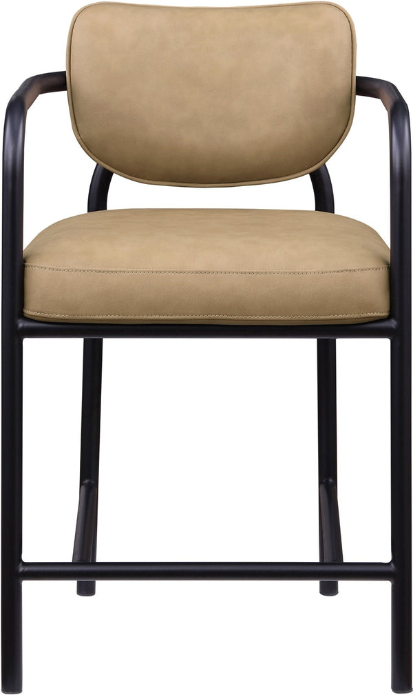 Meridian Furniture Serava Sculpted Vegan Leather Counter Stool with Matte Black Iron Frame for Kitchen Islands Tan 77067Tan-C