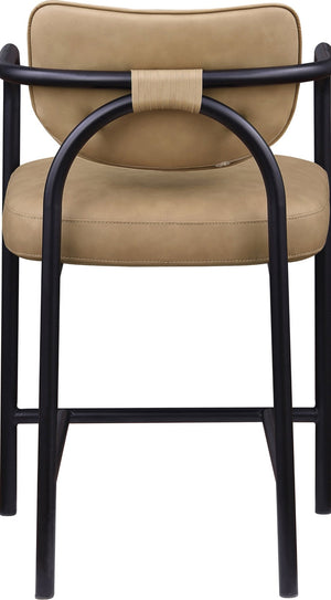 Meridian Furniture Serava Sculpted Vegan Leather Counter Stool with Matte Black Iron Frame for Kitchen Islands Tan 77067Tan-C