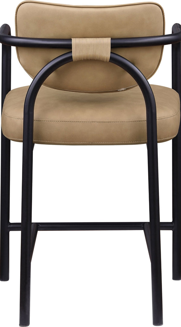 Meridian Furniture Serava Sculpted Vegan Leather Counter Stool with Matte Black Iron Frame for Kitchen Islands Tan 77067Tan-C