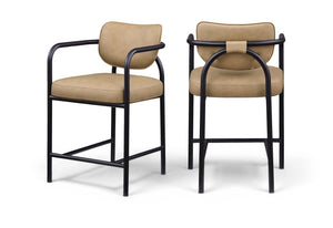 Meridian Furniture Serava Sculpted Vegan Leather Counter Stool with Matte Black Iron Frame for Kitchen Islands Tan 77067Tan-C