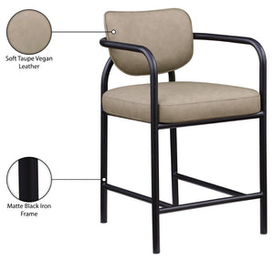 Meridian Furniture Serava Sculpted Vegan Leather Counter Stool with Matte Black Iron Frame for Kitchen Islands Taupe 77067Taupe-C