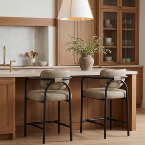 Meridian Furniture Serava Sculpted Vegan Leather Counter Stool with Matte Black Iron Frame for Kitchen Islands Taupe 77067Taupe-C