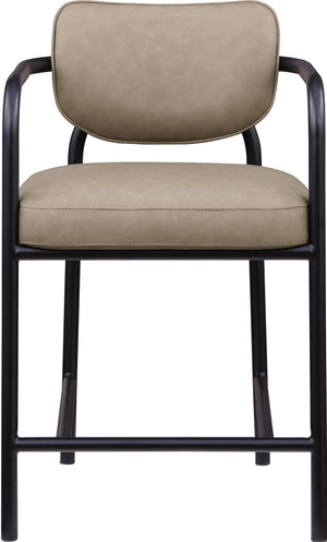 Meridian Furniture Serava Sculpted Vegan Leather Counter Stool with Matte Black Iron Frame for Kitchen Islands Taupe 77067Taupe-C