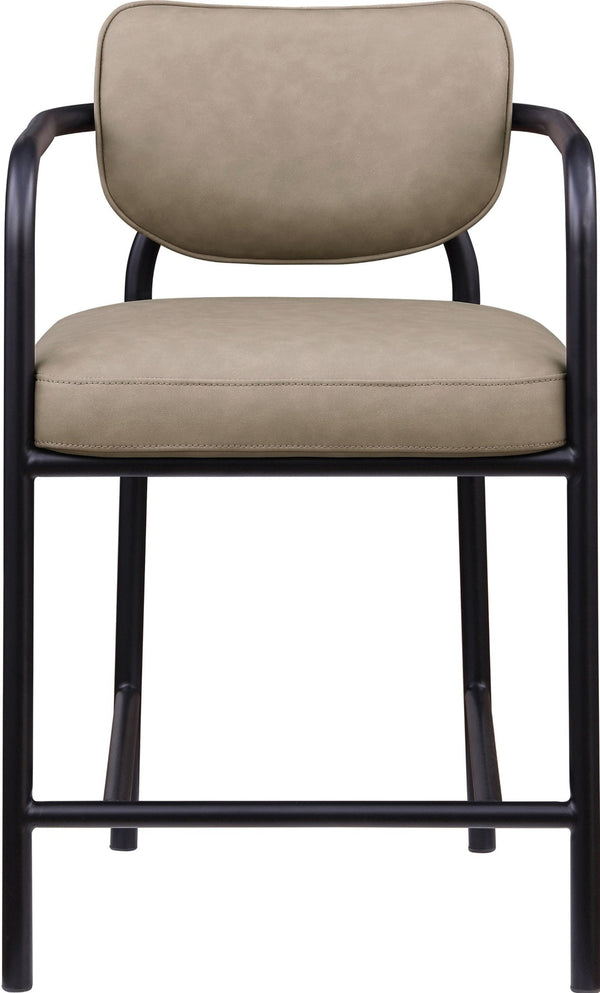 Meridian Furniture Serava Sculpted Vegan Leather Counter Stool with Matte Black Iron Frame for Kitchen Islands Taupe 77067Taupe-C