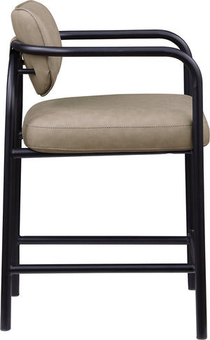 Meridian Furniture Serava Sculpted Vegan Leather Counter Stool with Matte Black Iron Frame for Kitchen Islands Taupe 77067Taupe-C