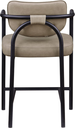 Meridian Furniture Serava Sculpted Vegan Leather Counter Stool with Matte Black Iron Frame for Kitchen Islands Taupe 77067Taupe-C