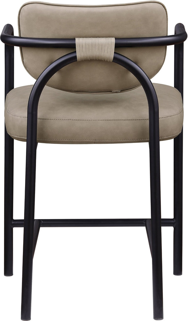 Meridian Furniture Serava Sculpted Vegan Leather Counter Stool with Matte Black Iron Frame for Kitchen Islands Taupe 77067Taupe-C