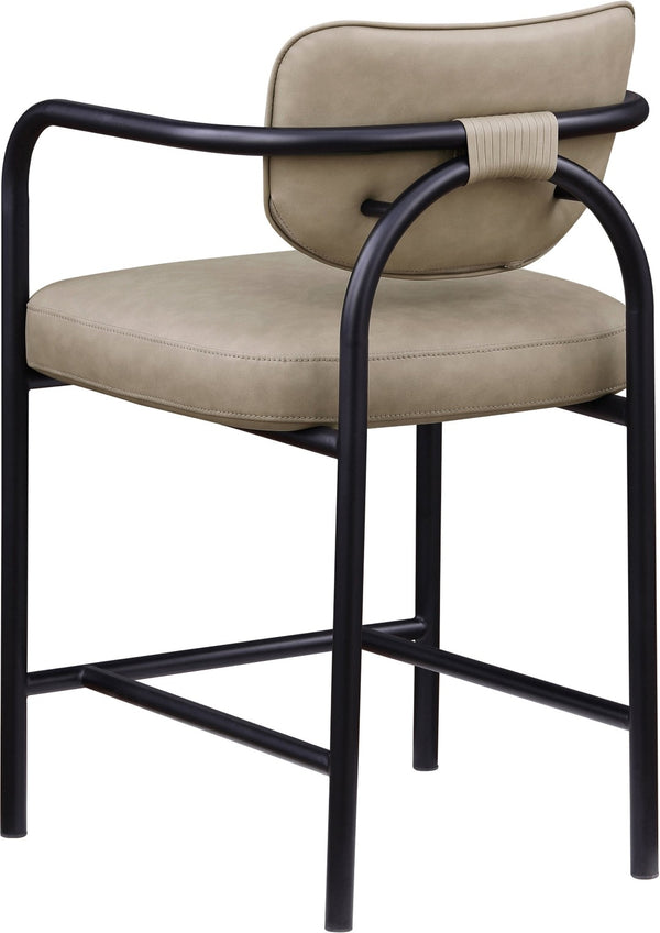 Meridian Furniture Serava Sculpted Vegan Leather Counter Stool with Matte Black Iron Frame for Kitchen Islands Taupe 77067Taupe-C