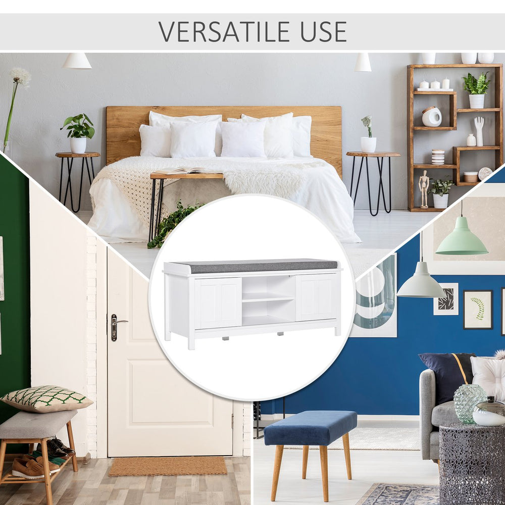 English Elm HOMCOM Modern Entryway Shoe Bench Ottoman with Sliding Doors, 6 Adjustable Shelves, Padded Seat W2225P217209