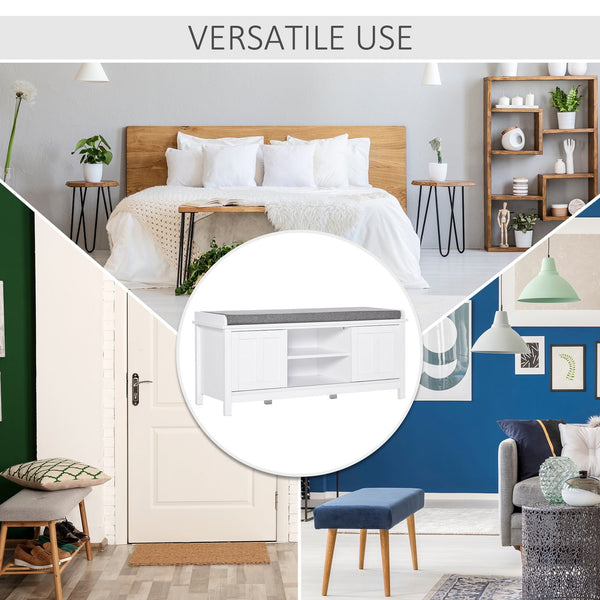 English Elm HOMCOM Modern Entryway Shoe Bench Ottoman with Sliding Doors, 6 Adjustable Shelves, Padded Seat W2225P217209