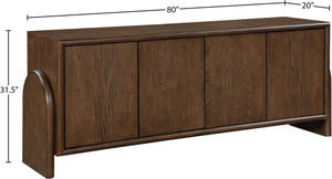 Meridian Furniture Elanor Oak Veneer Sideboard with Sculptural Rounded Panels and Mid-century Style for Dining Rooms Brown 77068Brown