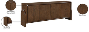 Meridian Furniture Elanor Oak Veneer Sideboard with Sculptural Rounded Panels and Mid-century Style for Dining Rooms Brown 77068Brown