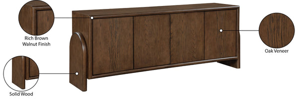 Meridian Furniture Elanor Oak Veneer Sideboard with Sculptural Rounded Panels and Mid-century Style for Dining Rooms Brown 77068Brown