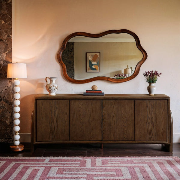 Meridian Furniture Elanor Oak Veneer Sideboard with Sculptural Rounded Panels and Mid-century Style for Dining Rooms Brown 77068Brown