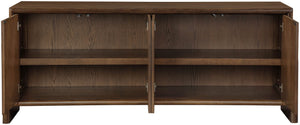Meridian Furniture Elanor Oak Veneer Sideboard with Sculptural Rounded Panels and Mid-century Style for Dining Rooms Brown 77068Brown