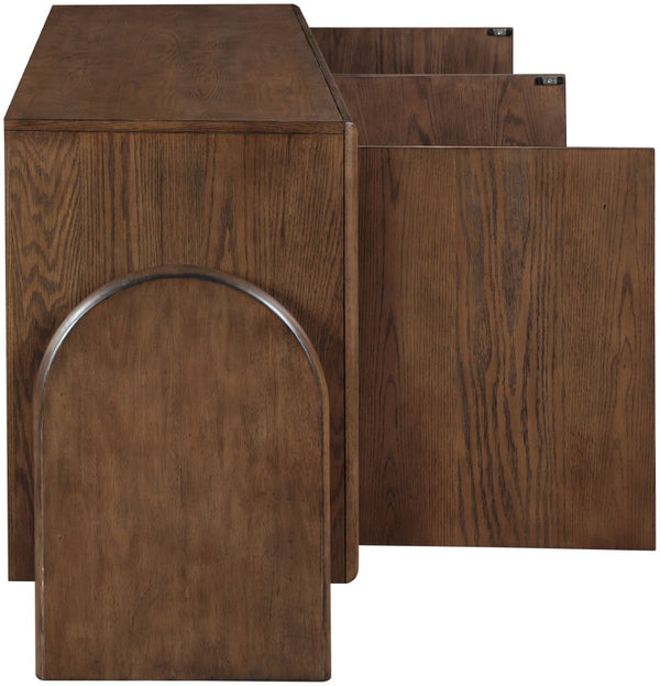 Meridian Furniture Elanor Oak Veneer Sideboard with Sculptural Rounded Panels and Mid-century Style for Dining Rooms Brown 77068Brown