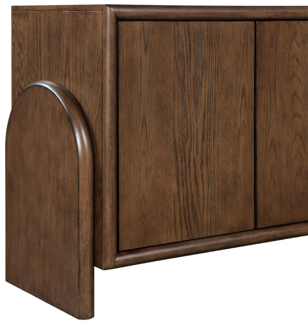 Meridian Furniture Elanor Oak Veneer Sideboard with Sculptural Rounded Panels and Mid-century Style for Dining Rooms Brown 77068Brown