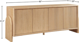 Meridian Furniture Elanor Oak Veneer Sideboard with Sculptural Rounded Panels and Mid-century Style for Dining Rooms Natural 77068Natural