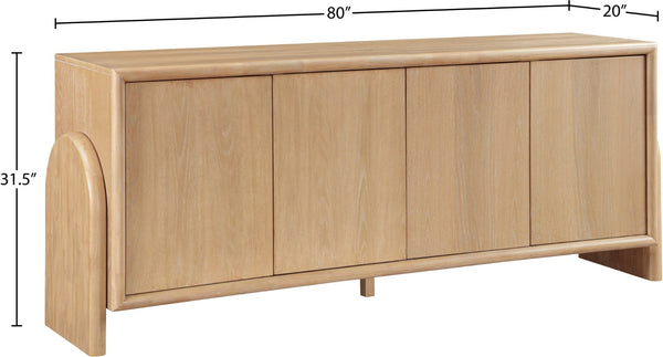 Meridian Furniture Elanor Oak Veneer Sideboard with Sculptural Rounded Panels and Mid-century Style for Dining Rooms Natural 77068Natural