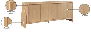 Meridian Furniture Elanor Oak Veneer Sideboard with Sculptural Rounded Panels and Mid-century Style for Dining Rooms Natural 77068Natural