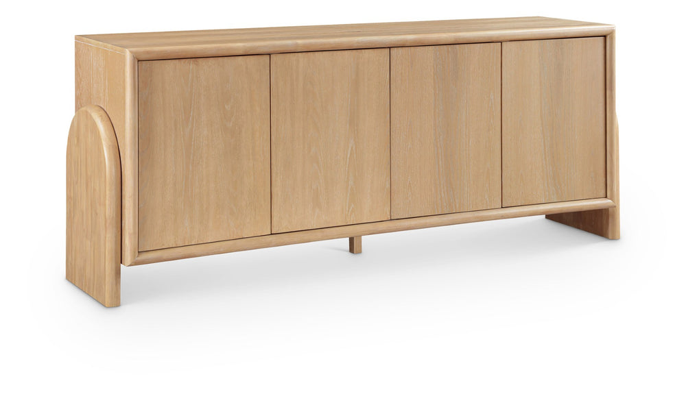 Meridian Furniture Elanor Oak Veneer Sideboard with Sculptural Rounded Panels and Mid-century Style for Dining Rooms Natural 77068Natural