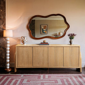 Meridian Furniture Elanor Oak Veneer Sideboard with Sculptural Rounded Panels and Mid-century Style for Dining Rooms Natural 77068Natural