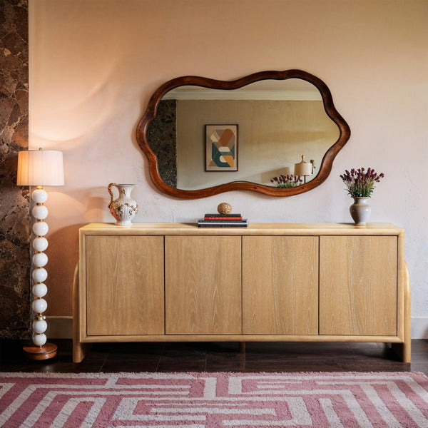 Meridian Furniture Elanor Oak Veneer Sideboard with Sculptural Rounded Panels and Mid-century Style for Dining Rooms Natural 77068Natural