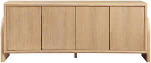 Meridian Furniture Elanor Oak Veneer Sideboard with Sculptural Rounded Panels and Mid-century Style for Dining Rooms Natural 77068Natural