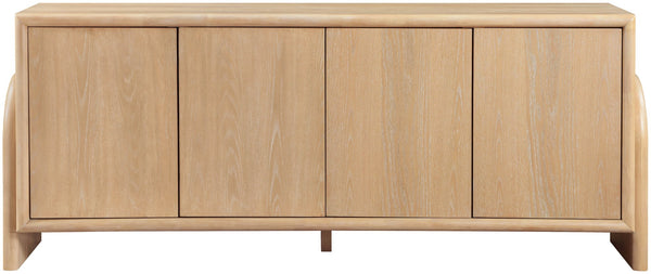 Meridian Furniture Elanor Oak Veneer Sideboard with Sculptural Rounded Panels and Mid-century Style for Dining Rooms Natural 77068Natural