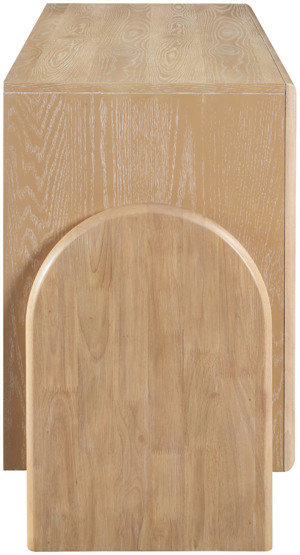Meridian Furniture Elanor Oak Veneer Sideboard with Sculptural Rounded Panels and Mid-century Style for Dining Rooms Natural 77068Natural
