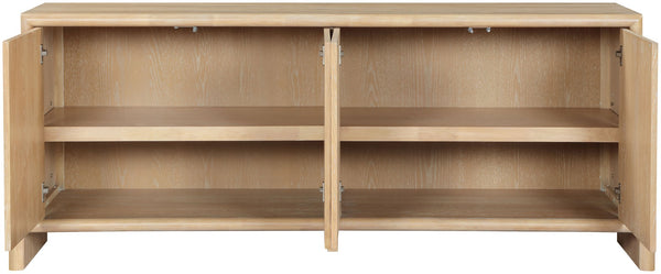 Meridian Furniture Elanor Oak Veneer Sideboard with Sculptural Rounded Panels and Mid-century Style for Dining Rooms Natural 77068Natural