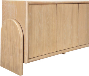 Meridian Furniture Elanor Oak Veneer Sideboard with Sculptural Rounded Panels and Mid-century Style for Dining Rooms Natural 77068Natural