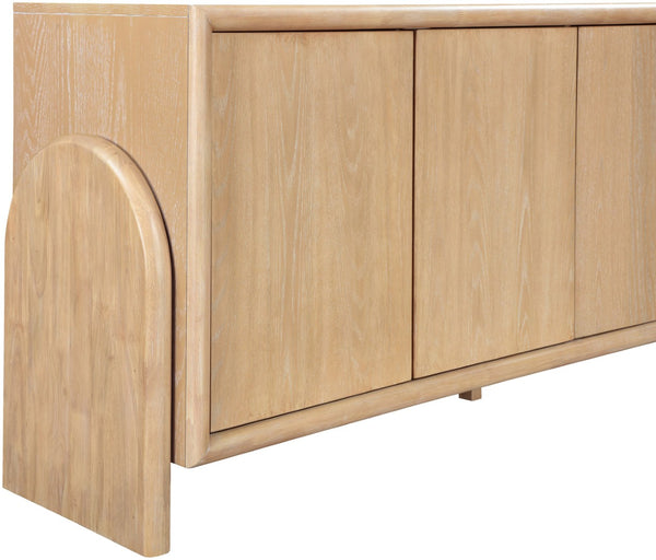 Meridian Furniture Elanor Oak Veneer Sideboard with Sculptural Rounded Panels and Mid-century Style for Dining Rooms Natural 77068Natural