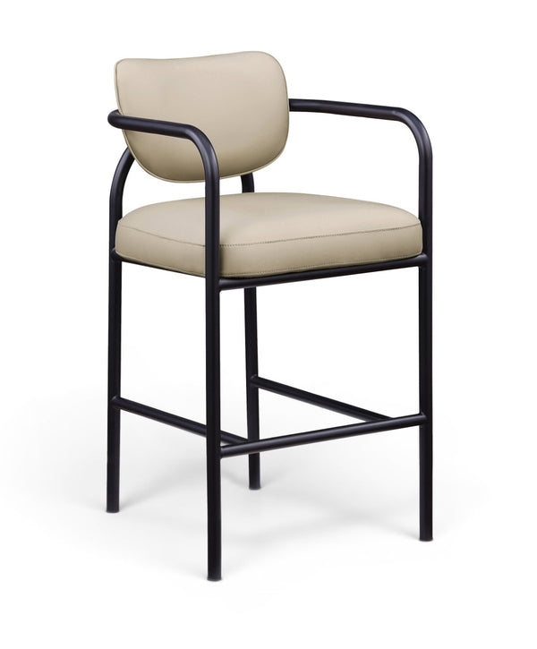 Meridian Furniture Serava Sculpted Vegan Leather Bar Stool with Matte Black Iron Frame for Kitchen Islands Beige 77069Beige-C