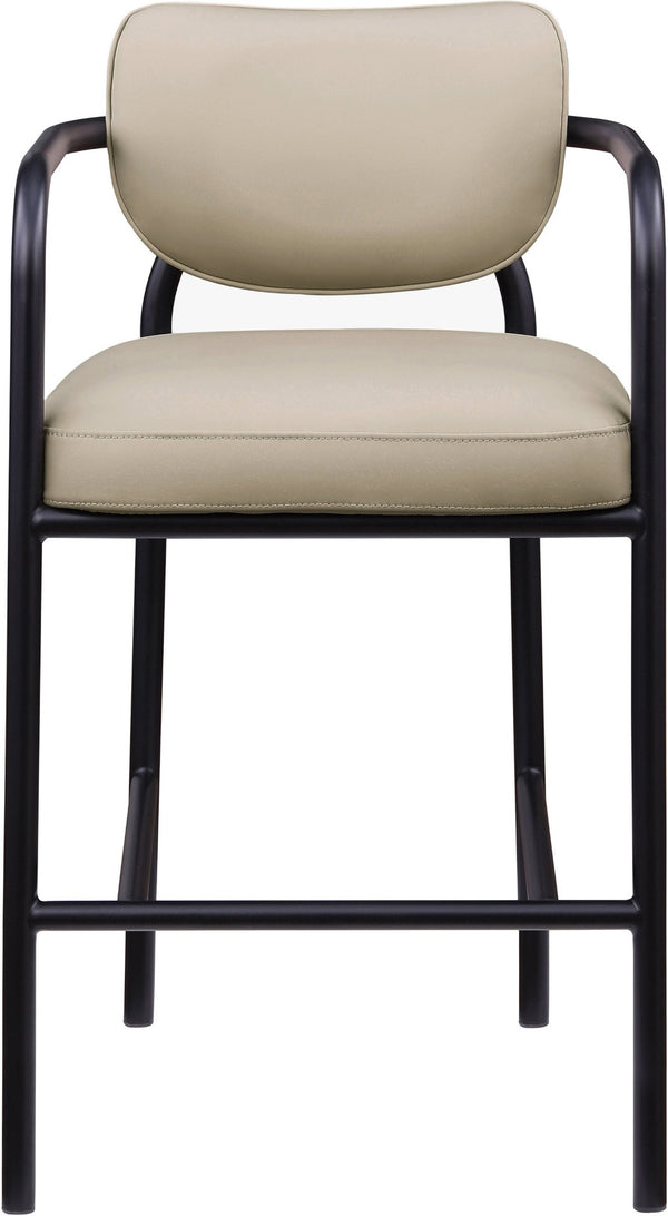 Meridian Furniture Serava Sculpted Vegan Leather Bar Stool with Matte Black Iron Frame for Kitchen Islands Beige 77069Beige-C