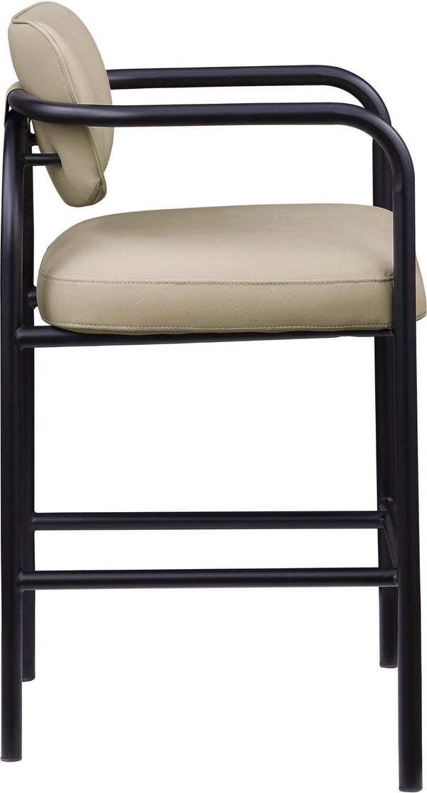Meridian Furniture Serava Sculpted Vegan Leather Bar Stool with Matte Black Iron Frame for Kitchen Islands Beige 77069Beige-C