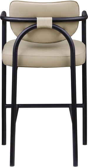 Meridian Furniture Serava Sculpted Vegan Leather Bar Stool with Matte Black Iron Frame for Kitchen Islands Beige 77069Beige-C