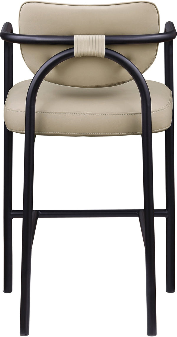 Meridian Furniture Serava Sculpted Vegan Leather Bar Stool with Matte Black Iron Frame for Kitchen Islands Beige 77069Beige-C