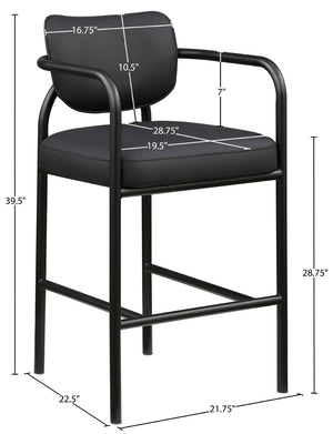 Meridian Furniture Serava Sculpted Vegan Leather Bar Stool with Matte Black Iron Frame for Kitchen Islands Black 77069Black-C