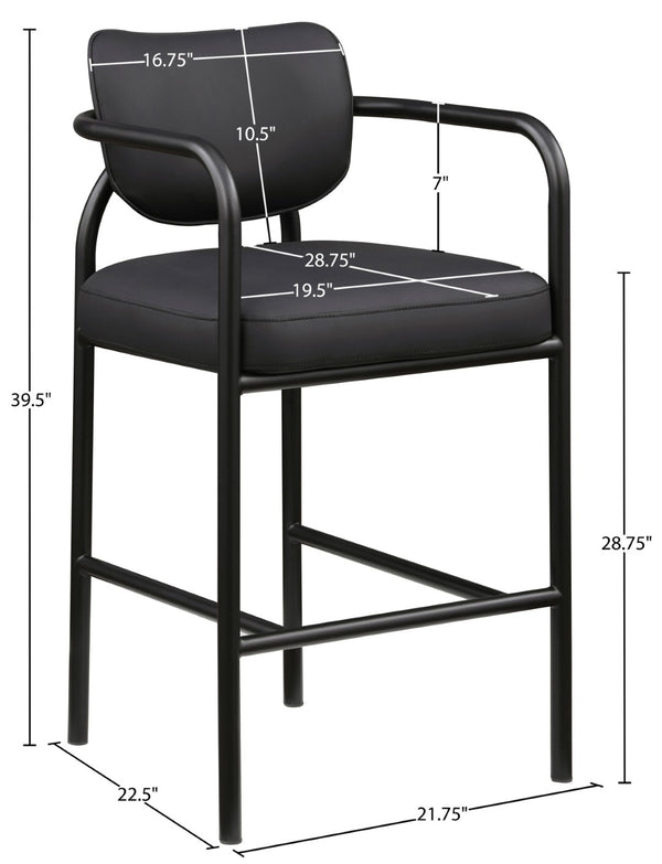 Meridian Furniture Serava Sculpted Vegan Leather Bar Stool with Matte Black Iron Frame for Kitchen Islands Black 77069Black-C